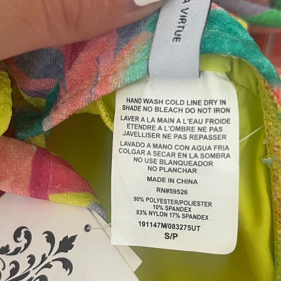 NWT Becca Women's Multicolor Neon Yellow Floral Print One Piece Swimsuit, Small - Picture 4 of 8